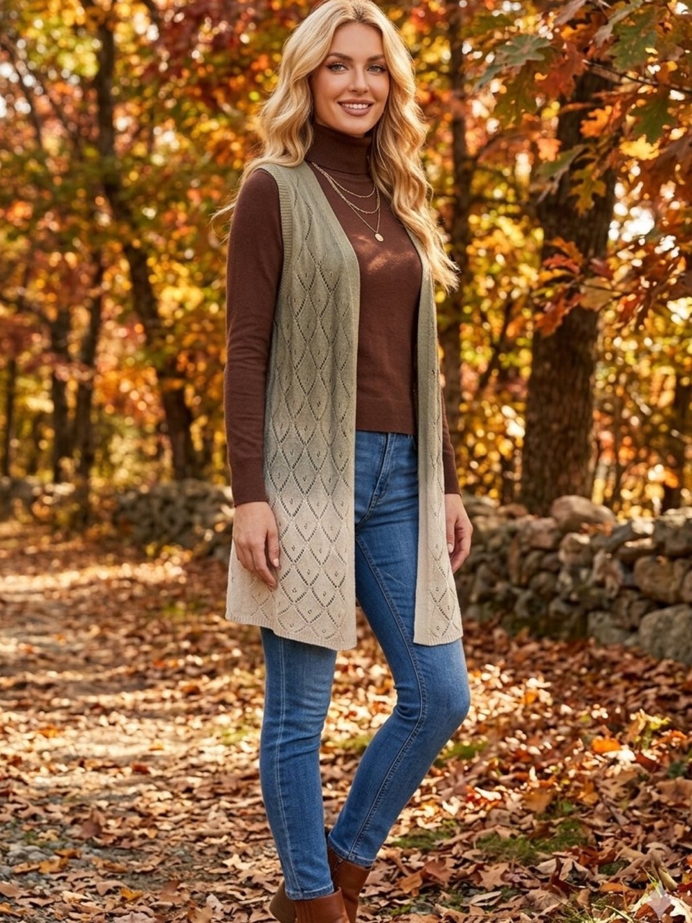 Kori America Sleeveless Vest Cardigan Open Front Vertical Ombre  Grey Off White
